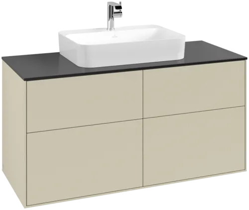 VILLEROY BOCH Toaletní skříňka Finion, 4 výsuvy, 1200 x 603 x 501 mm, hedvábně šedý matný lak / černé matné sklo #F38200HJ