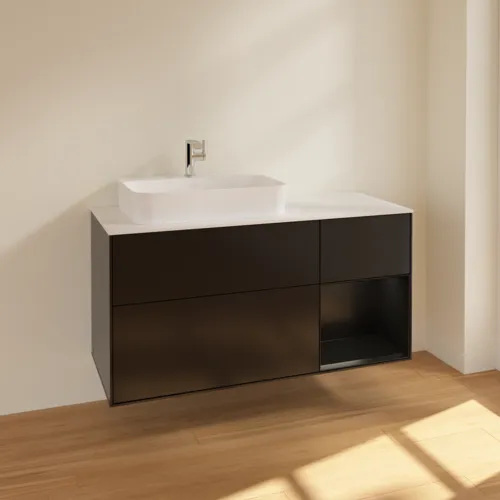 VILLEROY BOCH Toaletní skříňka Finion, s osvětlením, 3 výsuvy, 1200 x 603 x 501 mm, černý matný lak / černý matný lak / sklo bílé matné #F401PDPD, obrázek 2