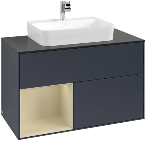 VILLEROY BOCH Toaletní skříňka Finion, s osvětlením, 2 výsuvy, 1000 x 603 x 501 mm, Midnight Blue Matt Lacquer / Silk Grey Matt Lacquer / Glass Black Matt #F362HJHG
