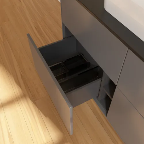 VILLEROY BOCH Toaletní skříňka Finion, 4 výsuvy, 1200 x 603 x 501 mm, antracitový matný lak / černé matné sklo #F38200GK, obrázek 6