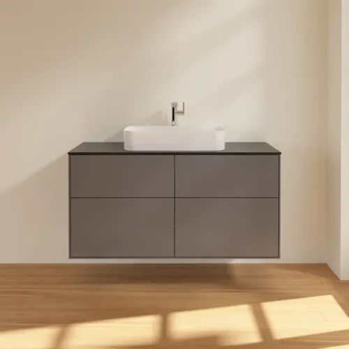 VILLEROY BOCH Toaletní skříňka Finion, 4 výsuvy, 1200 x 603 x 501 mm, antracitový matný lak / černé matné sklo #F38200GK, obrázek 3