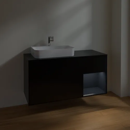 VILLEROY BOCH Toaletní skříňka Finion, s osvětlením, 3 výsuvy, 1200 x 603 x 501 mm, černý matný lak / půlnoční modrý matný lak / černé matné sklo #F402HGPD, obrázek 5