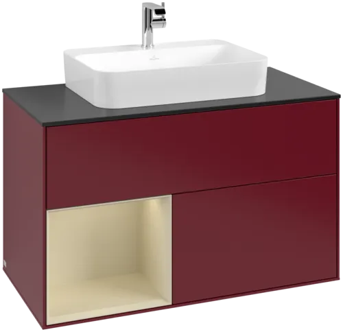 VILLEROY BOCH Toaletní skříňka Finion, s osvětlením, 2 výsuvy, 1000 x 603 x 501 mm, Peony Matt Lacquer / Silk Grey Matt Lacquer / Glass Black Matt #F362HJHB