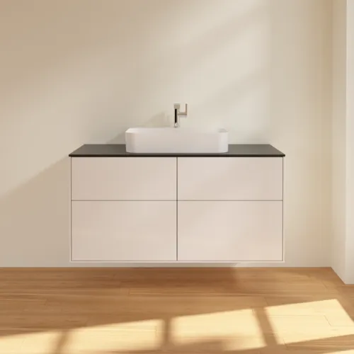 VILLEROY BOCH Toaletní skříňka Finion, 4 výsuvy, 1200 x 603 x 501 mm, lesklý bílý lak / černé matné sklo #F38200GF, obrázek 3