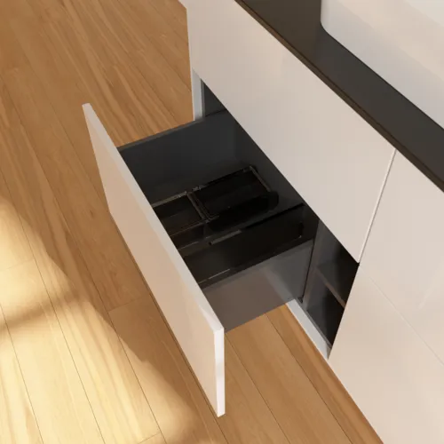 VILLEROY BOCH Toaletní skříňka Finion, 4 výsuvy, 1200 x 603 x 501 mm, lesklý bílý lak / černé matné sklo #F38200GF, obrázek 6