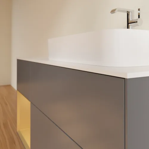 VILLEROY BOCH Toaletní skříňka Finion, s osvětlením, 3 výsuvy, 1200 x 603 x 501 mm, antracitový matný lak / zlatý matný lak / bílé matné sklo #F391HFGK, obrázek 6