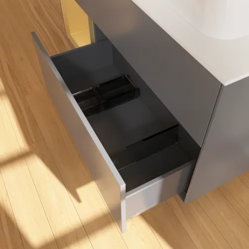 VILLEROY BOCH Toaletní skříňka Finion, s osvětlením, 3 výsuvy, 1200 x 603 x 501 mm, antracitový matný lak / zlatý matný lak / bílé matné sklo #F391HFGK, obrázek 7