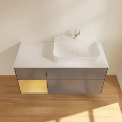 VILLEROY BOCH Toaletní skříňka Finion, s osvětlením, 3 výsuvy, 1200 x 603 x 501 mm, antracitový matný lak / zlatý matný lak / bílé matné sklo #F391HFGK, obrázek 4