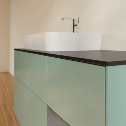 VILLEROY BOCH Toaletní skříňka Finion, s osvětlením, 3 výsuvy, 1200 x 603 x 501 mm, olivový matný lak / antracitový matný lak / černé matné sklo #F402GKGM, obrázek 6