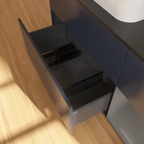 VILLEROY BOCH Toaletní skříňka Finion, s osvětlením, 3 výsuvy, 1200 x 603 x 501 mm, Midnight Blue Matt Lacquer / Anthracite Matt Lacquer / Glass Black Matt #F402GKHG, obrázek 7