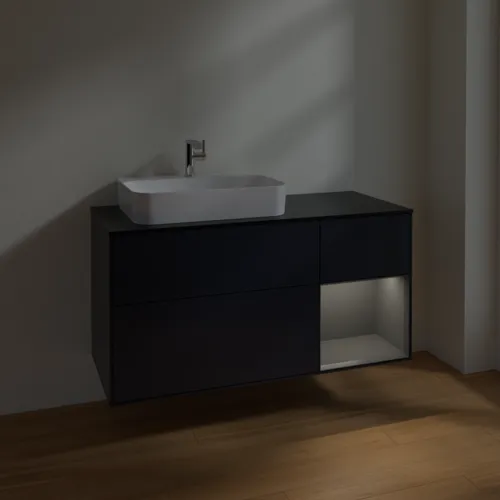 VILLEROY BOCH Toaletní skříňka Finion, s osvětlením, 3 výsuvy, 1200 x 603 x 501 mm, Midnight Blue Matt Lacquer / Anthracite Matt Lacquer / Glass Black Matt #F402GKHG, obrázek 5