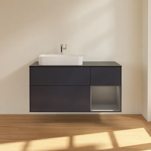 VILLEROY BOCH Toaletní skříňka Finion, s osvětlením, 3 výsuvy, 1200 x 603 x 501 mm, Midnight Blue Matt Lacquer / Anthracite Matt Lacquer / Glass Black Matt #F402GKHG, obrázek 3