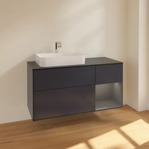 VILLEROY BOCH Toaletní skříňka Finion, s osvětlením, 3 výsuvy, 1200 x 603 x 501 mm, Midnight Blue Matt Lacquer / Anthracite Matt Lacquer / Glass Black Matt #F402GKHG, obrázek 2