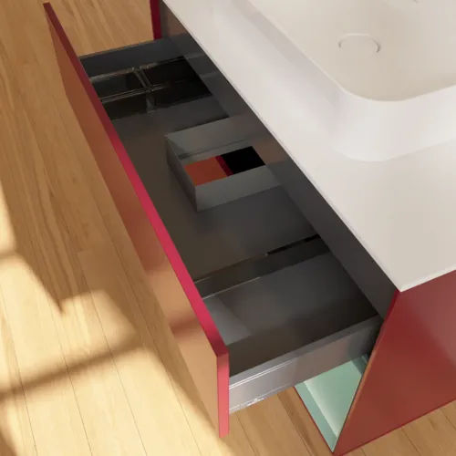 VILLEROY BOCH Toaletní skříňka Finion, s osvětlením, 2 výsuvy, 1000 x 603 x 501 mm, Pivoňka matný lak / Olivový matný lak / Sklo bílé matné #F371GMHB, obrázek 8
