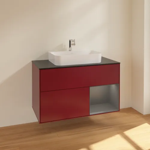 VILLEROY BOCH Toaletní skříňka Finion, s osvětlením, 2 výsuvy, 1000 x 603 x 501 mm, Pivoňka matný lak / Antracit matný lak / Sklo černé matné #F372GKHB, obrázek 2