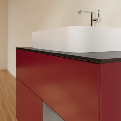 VILLEROY BOCH Toaletní skříňka Finion, s osvětlením, 2 výsuvy, 1000 x 603 x 501 mm, Pivoňka matný lak / Antracit matný lak / Sklo černé matné #F372GKHB, obrázek 6
