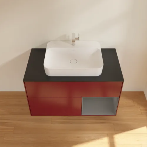 VILLEROY BOCH Toaletní skříňka Finion, s osvětlením, 2 výsuvy, 1000 x 603 x 501 mm, Pivoňka matný lak / Antracit matný lak / Sklo černé matné #F372GKHB, obrázek 4