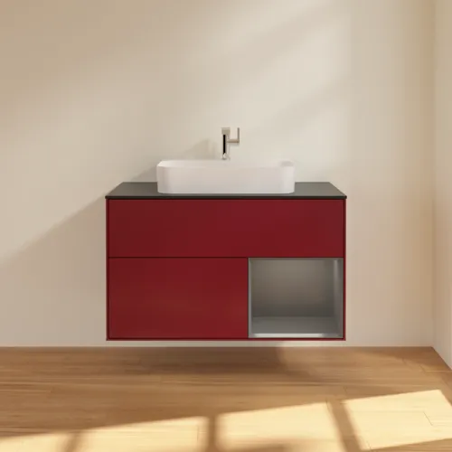 VILLEROY BOCH Toaletní skříňka Finion, s osvětlením, 2 výsuvy, 1000 x 603 x 501 mm, Pivoňka matný lak / Antracit matný lak / Sklo černé matné #F372GKHB, obrázek 3