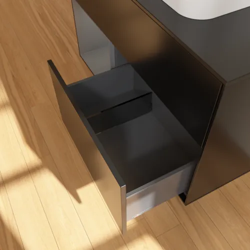 VILLEROY BOCH Toaletní skříňka Finion, s osvětlením, 2 výsuvy, 1000 x 603 x 501 mm, černý matný lak / antracitový matný lak / černé matné sklo #F362GKPD, obrázek 7