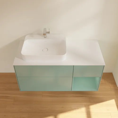 VILLEROY BOCH Toaletní skříňka Finion, s osvětlením, 3 výsuvy, 1200 x 603 x 501 mm, olivově matný lak / olivově matný lak / sklo bílé matné #F401GMGM, obrázek 4