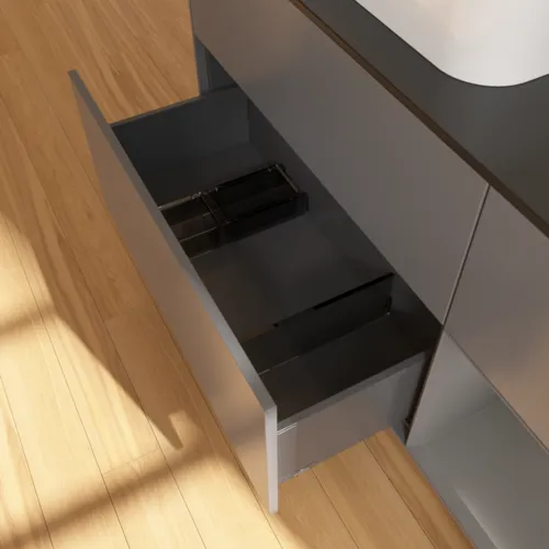 VILLEROY BOCH Toaletní skříňka Finion, s osvětlením, 3 výsuvy, 1200 x 603 x 501 mm, antracit matný lak / antracit matný lak / sklo černé matné #F402GKGK, obrázek 7