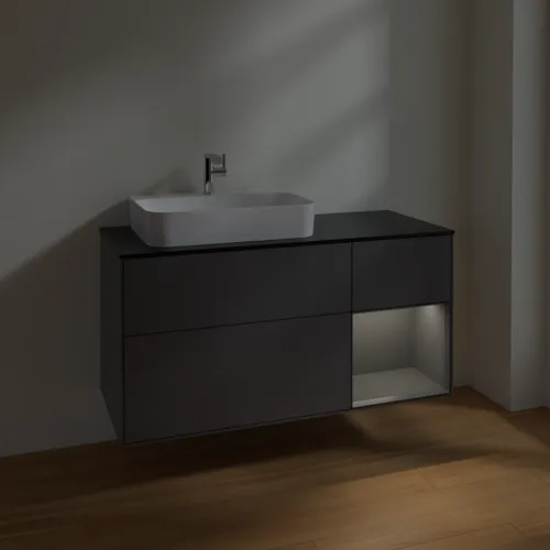 VILLEROY BOCH Toaletní skříňka Finion, s osvětlením, 3 výsuvy, 1200 x 603 x 501 mm, antracit matný lak / antracit matný lak / sklo černé matné #F402GKGK, obrázek 5