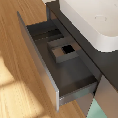 VILLEROY BOCH Toaletní skříňka Finion, s osvětlením, 3 výsuvy, 1200 x 603 x 501 mm, antracitový matný lak / olivový matný lak / černé matné sklo #F402GMGK, obrázek 8