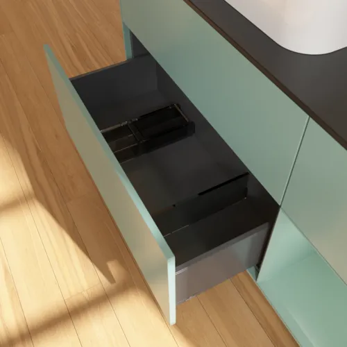 VILLEROY BOCH Toaletní skříňka Finion, s osvětlením, 3 výsuvy, 1200 x 603 x 501 mm, olivově matný lak / olivově matný lak / sklo černé matné #F402GMGM, obrázek 7