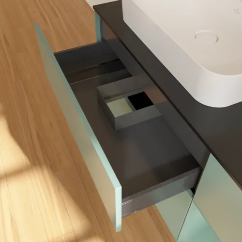 VILLEROY BOCH Toaletní skříňka Finion, s osvětlením, 3 výsuvy, 1200 x 603 x 501 mm, olivově matný lak / olivově matný lak / sklo černé matné #F402GMGM, obrázek 8