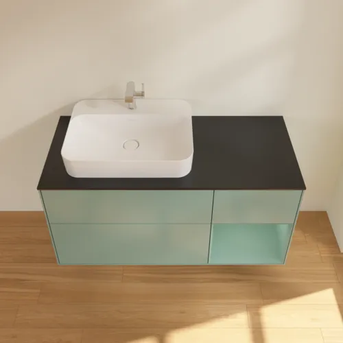 VILLEROY BOCH Toaletní skříňka Finion, s osvětlením, 3 výsuvy, 1200 x 603 x 501 mm, olivově matný lak / olivově matný lak / sklo černé matné #F402GMGM, obrázek 4