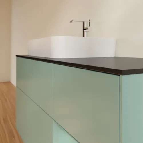 VILLEROY BOCH Toaletní skříňka Finion, s osvětlením, 3 výsuvy, 1200 x 603 x 501 mm, olivově matný lak / olivově matný lak / sklo černé matné #F402GMGM, obrázek 6