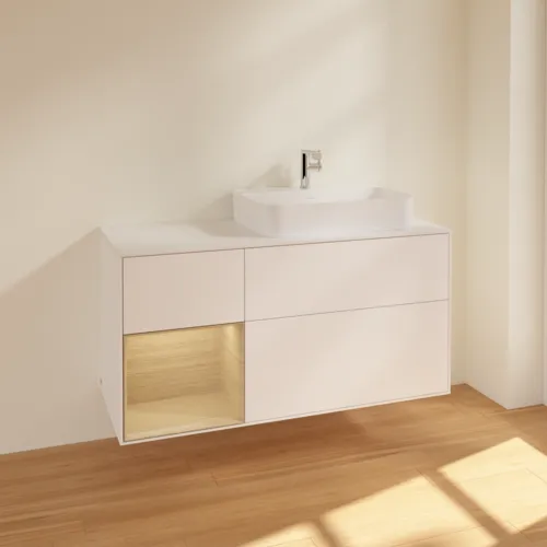 VILLEROY BOCH Toaletní skříňka Finion, s osvětlením, 3 výsuvy, 1200 x 603 x 501 mm, bílý matný lak / dubová dýha / sklo bílé matné #F391PCMT, obrázek 2