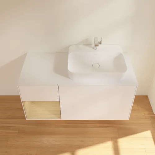 VILLEROY BOCH Toaletní skříňka Finion, s osvětlením, 3 výsuvy, 1200 x 603 x 501 mm, bílý matný lak / dubová dýha / sklo bílé matné #F391PCMT, obrázek 4