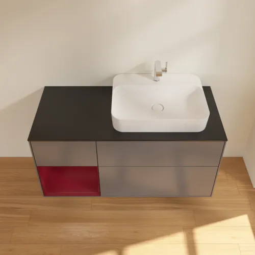 VILLEROY BOCH Toaletní skříňka Finion, s osvětlením, 3 výsuvy, 1200 x 603 x 501 mm, antracitový matný lak / pivoňkový matný lak / černé matné sklo #F392HBGK, obrázek 4
