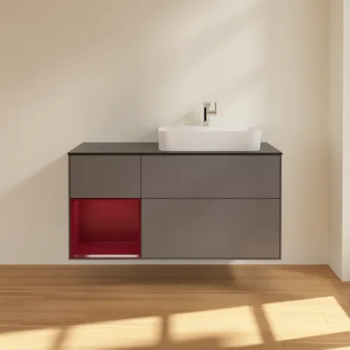 VILLEROY BOCH Toaletní skříňka Finion, s osvětlením, 3 výsuvy, 1200 x 603 x 501 mm, antracitový matný lak / pivoňkový matný lak / černé matné sklo #F392HBGK, obrázek 3