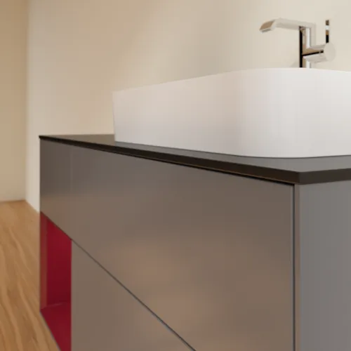 VILLEROY BOCH Toaletní skříňka Finion, s osvětlením, 3 výsuvy, 1200 x 603 x 501 mm, antracitový matný lak / pivoňkový matný lak / černé matné sklo #F392HBGK, obrázek 6