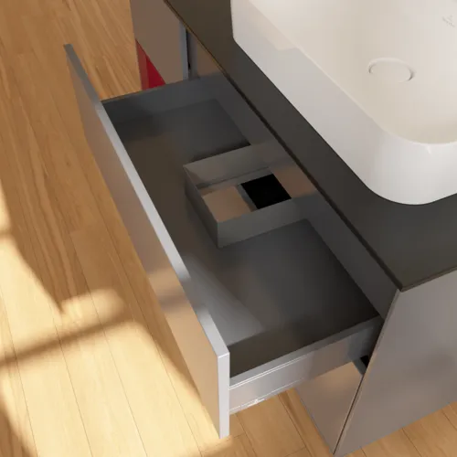 VILLEROY BOCH Toaletní skříňka Finion, s osvětlením, 3 výsuvy, 1200 x 603 x 501 mm, antracitový matný lak / pivoňkový matný lak / černé matné sklo #F392HBGK, obrázek 8