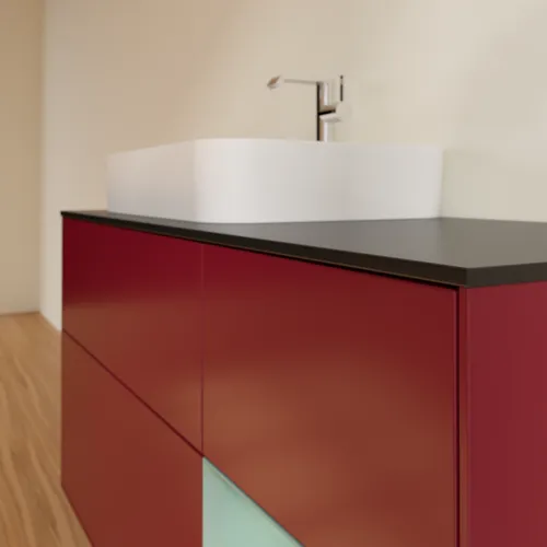 VILLEROY BOCH Toaletní skříňka Finion, s osvětlením, 3 výsuvy, 1200 x 603 x 501 mm, Pivoňka matný lak / Olivový matný lak / Sklo černé matné #F402GMHB, obrázek 6