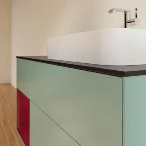 VILLEROY BOCH Toaletní skříňka Finion, s osvětlením, 3 výsuvy, 1200 x 603 x 501 mm, olivový matný lak / pivoňkový matný lak / černé matné sklo #F392HBGM, obrázek 6