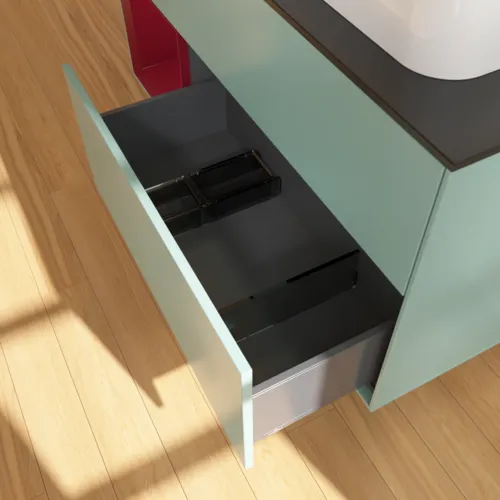 VILLEROY BOCH Toaletní skříňka Finion, s osvětlením, 3 výsuvy, 1200 x 603 x 501 mm, olivový matný lak / pivoňkový matný lak / černé matné sklo #F392HBGM, obrázek 7