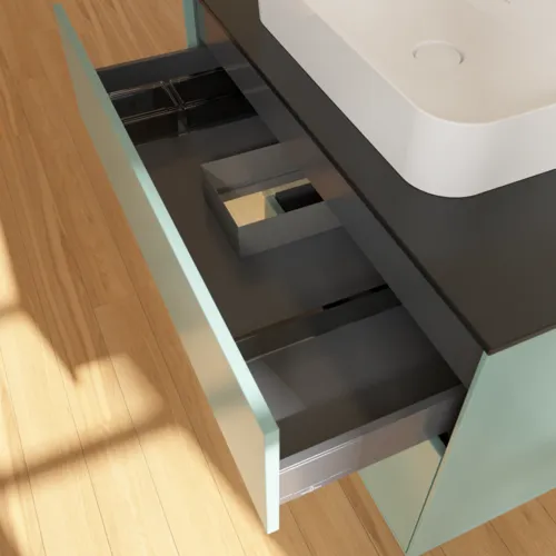 VILLEROY BOCH Toaletní skříňka Finion, s osvětlením, 2 výsuvy, 1000 x 603 x 501 mm, olivový matný lak / dubová dýha / sklo černé matné #F362PCGM, obrázek 8
