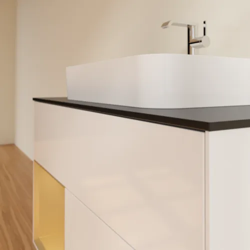 VILLEROY BOCH Toaletní skříňka Finion, s osvětlením, 2 výsuvy, 1000 x 603 x 501 mm, lesklý bílý lak / zlatý matný lak / černé matné sklo #F362HFGF, obrázek 6