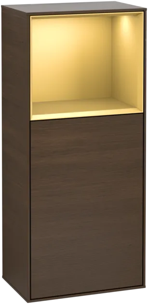 VILLEROY BOCH Boční skříňka Finion, s osvětlením, 1 dvířka, 418 x 936 x 270 mm, ořechová dýha / zlatý matný lak #F500HFGN