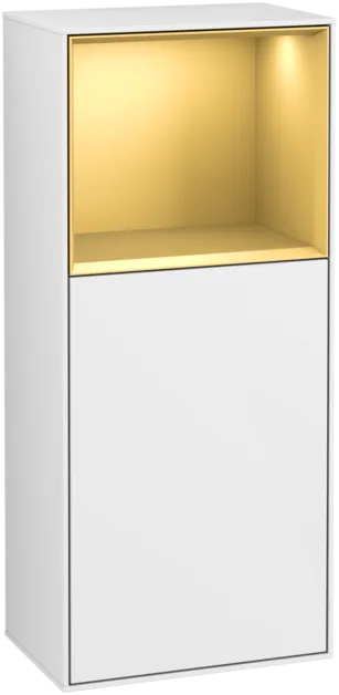 VILLEROY BOCH Boční skříňka Finion, s osvětlením, 1 dveře, 418 x 936 x 270 mm, lesklý bílý lak / zlatý matný lak #F500HFGF