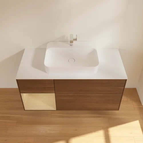 VILLEROY BOCH Toaletní skříňka Finion, s osvětlením, 3 výsuvy, 1200 x 603 x 501 mm, ořechová dýha / dubová dýha / sklo bílé matné #F411PCGN, obrázek 4