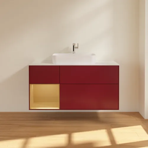 VILLEROY BOCH Toaletní skříňka Finion, s osvětlením, 3 výsuvy, 1200 x 603 x 501 mm, Peony Matt Lacquer / Gold Matt Lacquer / Glass White Matt #F411HFHB, obrázek 3