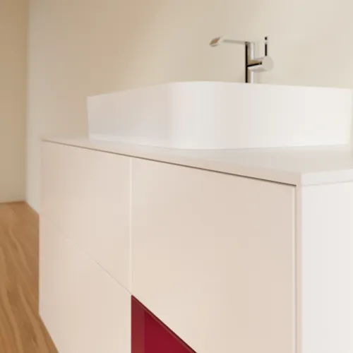 VILLEROY BOCH Toaletní skříňka Finion, s osvětlením, 3 výsuvy, 1200 x 603 x 501 mm, bílý matný lak / pivoňkový matný lak / sklo bílé matné #F421HBMT, obrázek 6