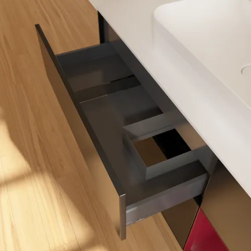 VILLEROY BOCH Toaletní skříňka Finion, s osvětlením, 3 výsuvy, 1200 x 603 x 501 mm, černý matný lak / pivoňkový matný lak / bílé matné sklo #F421HBPD, obrázek 8