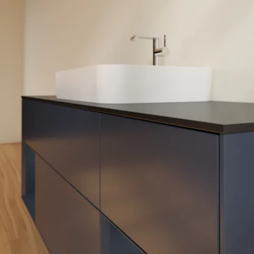 VILLEROY BOCH Toaletní skříňka Finion, s osvětlením, 4 výsuvy, 1600 x 603 x 501 mm, Midnight Blue Matt Lacquer / Midnight Blue Matt Lacquer / Glass Black Matt #F452HGHG, obrázek 4