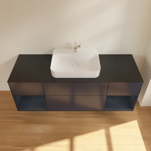 VILLEROY BOCH Toaletní skříňka Finion, s osvětlením, 4 výsuvy, 1600 x 603 x 501 mm, Midnight Blue Matt Lacquer / Midnight Blue Matt Lacquer / Glass Black Matt #F452HGHG, obrázek 2